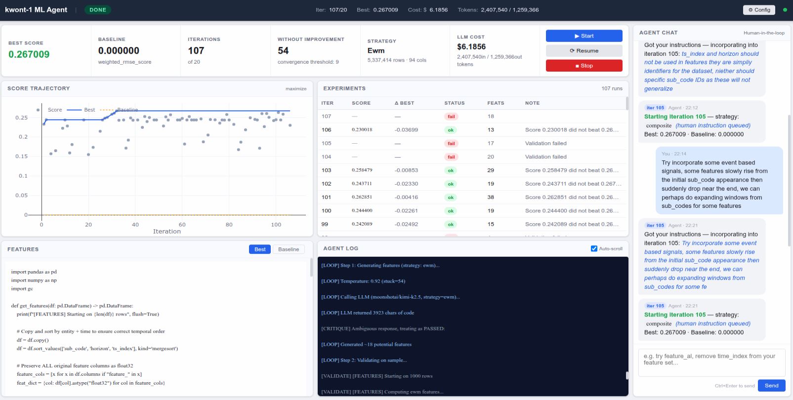 ML Agent Live Dashboard